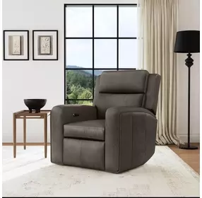 Wyatt Gunmetal Gray Leather Zero Gravity Power Recliner with Power Lumbar and USB Charging