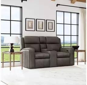 Wyatt Gunmetal Gray Leather 74" Zero Gravity Power Reclining Loveseat with Console and USB Charging