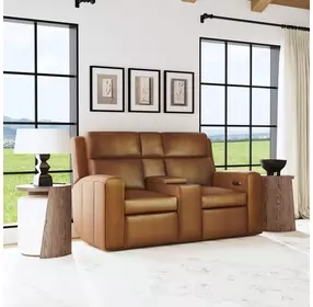 Wyatt Canyon brown Leather 74" Zero Gravity Power Reclining Loveseat with Console and USB Charging