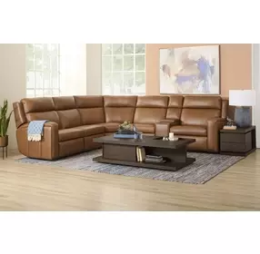 Wyatt Canyon Brown Leather 6 Piece Modular Zero Gravity Power Reclining Sectional with Power Lumbar and USB Charging
