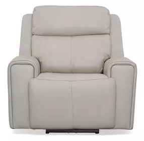 Barnett Cream Leather Power Recliner With Power Headrest And Lumbar