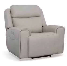 Barnett Cream Leather Power Recliner With Power Headrest And Lumbar