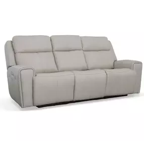 Barnett Cream Leather 87" Power Reclining Sofa With Power Headrest And Lumbar