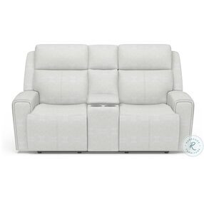 Barnett Cream Leather Power Reclining Console Loveseat With Power Headrest And Lumbar