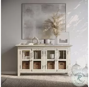 Rustic Shores Scrimshaw 4 Door Low Accent Cabinet