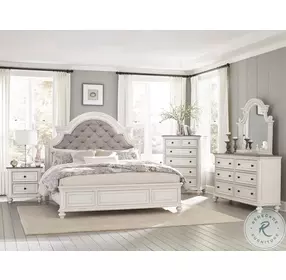 Baylesford Antique White And Gray King Upholstered Panel Bed