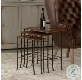 Kew Gardens Brown Leather Nesting Tables