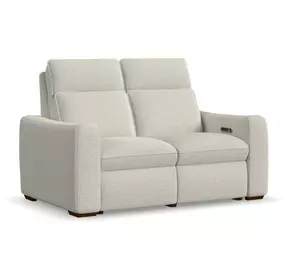 Ava Cream Performance Fabric 64" Triple Power Reclining Loveseat with USB Charging