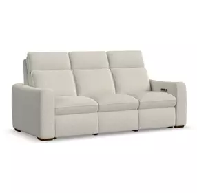 Ava Cream Performance Fabric 87" Triple Power Reclining Sofa with USB Charging