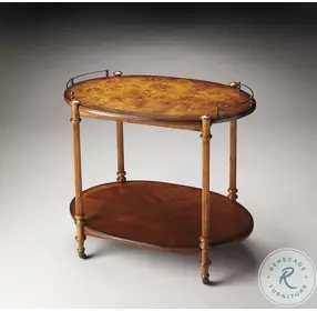 Kathleen Olive Ash Burl Tea 2 Tier Bar Cart