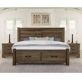 Cool Rustic Mink Plank Storage Panel Bedroom Set