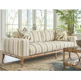 Key Biscayne Star Island Ivory and Gray 96" Sofa with Pillows