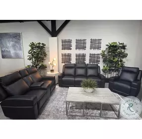 Valmour Black Leather Power Reclining Console Loveseat