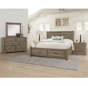 Cool Rustic Stone Gray Plank Storage Panel Bedroom Set