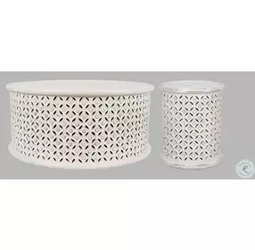 Decker Antique White Small Drum Table