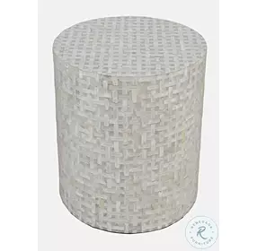 Global Archive Basketweave Handcrafted Capiz Shell Large Accent Table