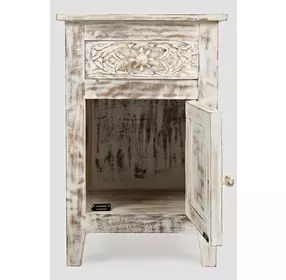 Global Archive White Hand Carved Accent Table
