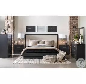 Westwood Dark Charred Oak Queen Upholstered Panel Bed