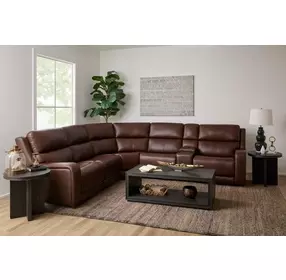 Oasis Truffle Leather 6 Piece Modular Zero Gravity Power Reclining Sectional with USB Charging and Heat Massage