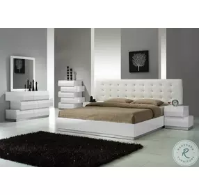 Milan White Lacquer Queen Platform Bed
