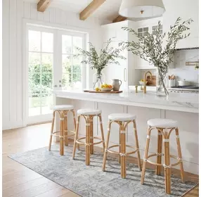 Tobias Glossy White Rattan Round Bar Stool