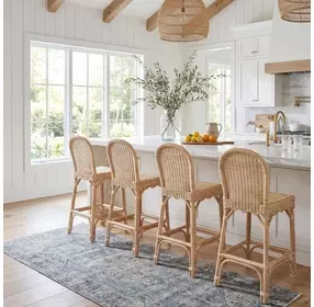 Flora Light Brown Rattan Scalloped Edge Bar Stool
