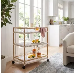 Tobias Beige and White 3 Tier Rattan Bar Cart