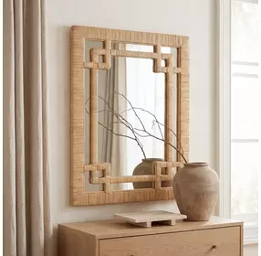 Hana Light Brown Woven Rattan Wall Mirror