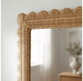 Flora Light Brown Scalloped Rattan Wall Mirror