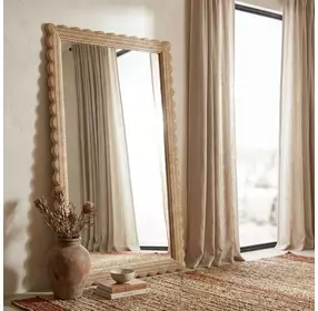 Flora Light Brown Scalloped Rattan Floor Mirror