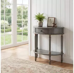 Mozart Royal Pastel Green 1 Drawer Demilune Console Table