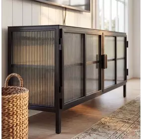 Hoxton Black Metal Ribbed Glass TV Stand