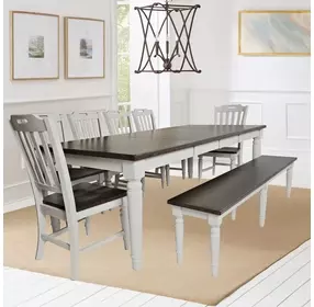 Orchard Park Brown and Soft Gray 8 Piece Dining Set with Bench