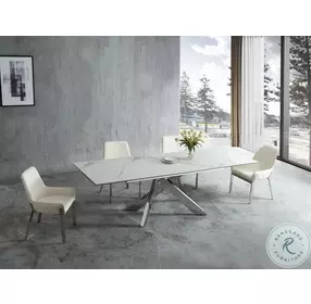 Carrara White Ceramic and Chrome Extendable Dining Table