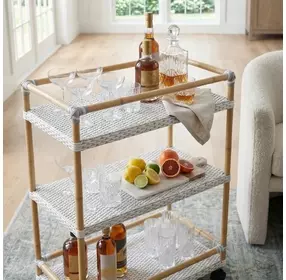 Tobias White and Sky Blue Dot Outdoor Bar Cart