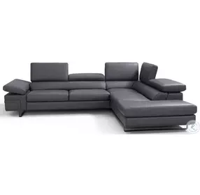 I867 Dark Grey Italian Leather RAF Chaise Sectional