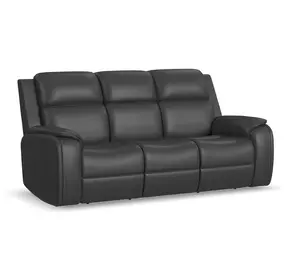 Ziggy Ash Gray Leather 89" Zero Gravity Power Reclining Sofa with USB Charging and Heat Massage