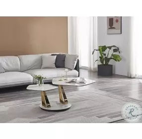 Orleans White Ceramic and Gold Coffee Table