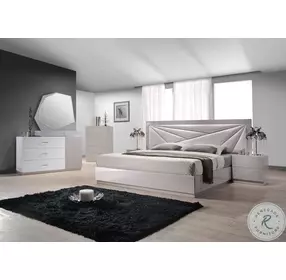 Florence White And Light Grey Lacquer Queen Platform Bed