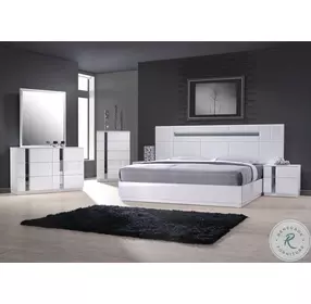 Palermo White Lacquer And Chrome Queen Platform Bed