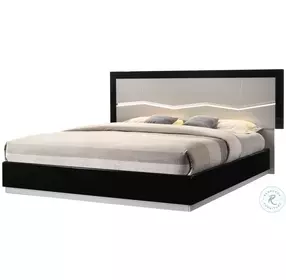 Turin Light Grey and Black Lacquer Platform Bedroom Set