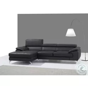 A973b Black Italian Leather Mini Chaise LAF Sectional