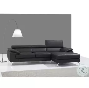 A973b Black Italian Leather Mini Chaise RAF Sectional