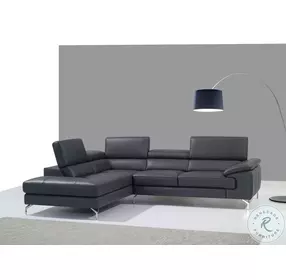 A973 Grey Italian Leather Chaise LAF Sectional