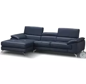 A973b Blue Italian Leather Mini Chaise LAF Sectional
