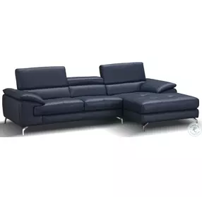 A973b Blue Italian Leather Mini Chaise RAF Sectional