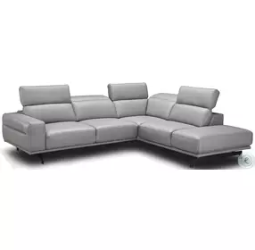 Davenport Light Grey Top Grain Leather RAF Sectional