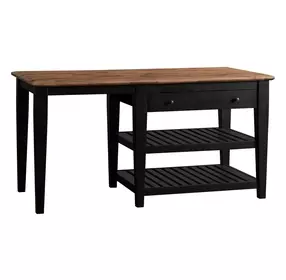 Austin Natural Mango and Black 70" Rectangular Kitchen Island