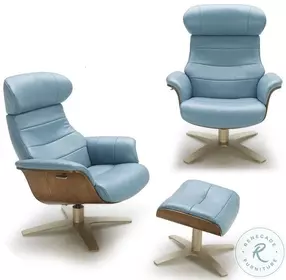 Karma Blue Italian Leather Ottoman