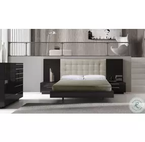 Santana Black And Beige Queen Upholstered Platform Bed